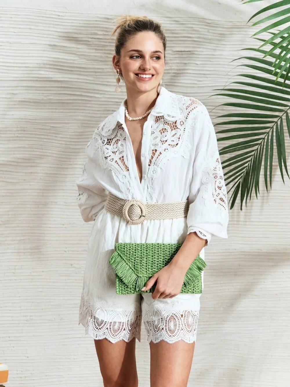 Green Woven Straw Women's Clutch Bag